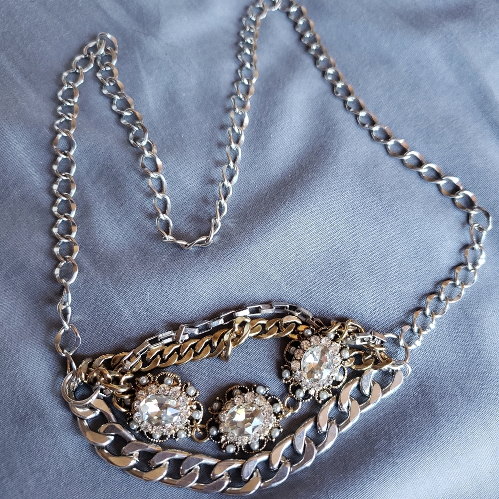 Mixed metal gem statement necklace